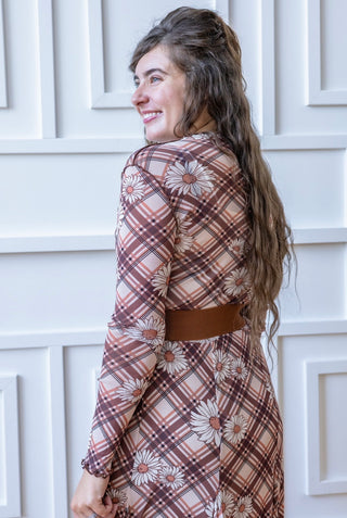 Flowering Daisey's Pink and Brown Plaid Layering Top