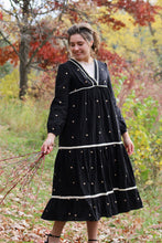 Load image into Gallery viewer, Starry Night Embroidered Black Midi Dress
