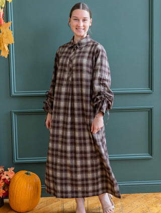 The Perfect Brown Plaid Midi Shirt Dress