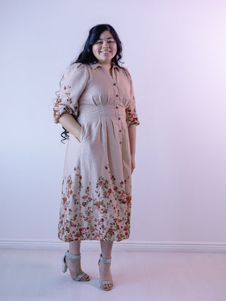 Vintage Pastel Pleated Floral Shirt Dress