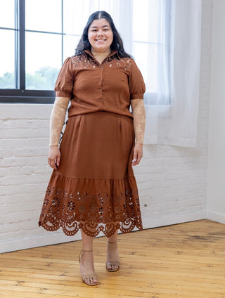 Coffee Skirt and Top Matching Eyelet Set