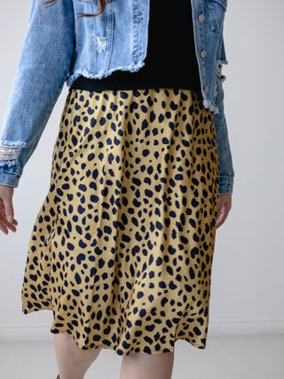 Leopard Satin Midi Skirt