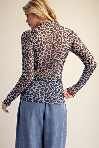 Black Leopard Mesh Layering Top