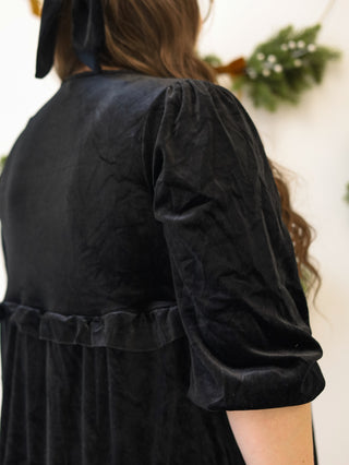 Black Velvet Ruffle Maxi Dress