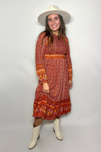 Load image into Gallery viewer, Rust Floral Wildflower Midi Dress
