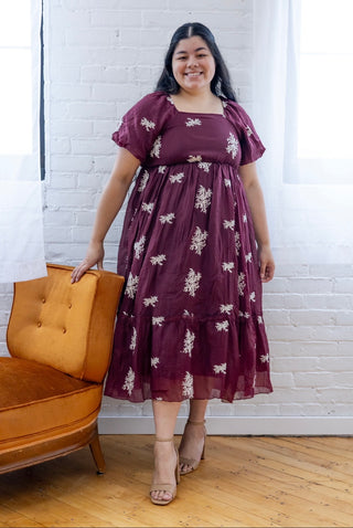 Summertime Burgundy Berry Baby's Breath Embroidered Dress