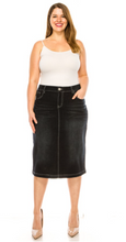 Load image into Gallery viewer, The Sally Dark Wash Plus Denim Skirt with Silver Stitching
