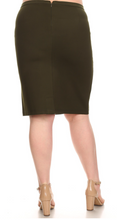 Load image into Gallery viewer, Olive Green Plus Size Double Knit Pencil Skirt
