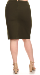 Olive Green Plus Size Double Knit Pencil Skirt