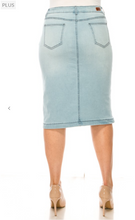 Load image into Gallery viewer, Lucy Light Wash Denim Skirt in Reg and Plus Size
