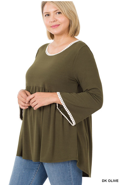 Dark Olive Empire Waist Pom Plus Top
