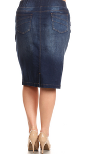 Debbie Denim Plus Skirt with Elastic Waist