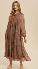 Load image into Gallery viewer, Autumn Days Vintage Floral Piping Midi Dress
