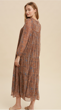 Load image into Gallery viewer, Autumn Days Vintage Floral Piping Midi Dress
