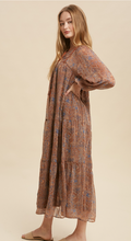 Load image into Gallery viewer, Autumn Days Vintage Floral Piping Midi Dress
