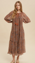 Load image into Gallery viewer, Autumn Days Vintage Floral Piping Midi Dress
