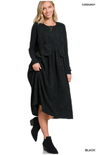 Load image into Gallery viewer, Black Corduroy Jumper Dress with Pockets
