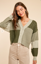 Load image into Gallery viewer, Sage Green Colorblock Patchwork Sweater

