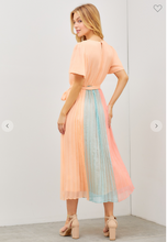 Load image into Gallery viewer, Cotton Candy  Dream Pastel Pleated Color Block Midi Dress
