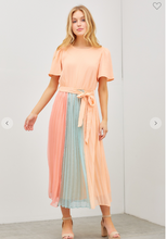 Load image into Gallery viewer, Cotton Candy  Dream Pastel Pleated Color Block Midi Dress
