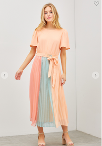 Cotton Candy  Dream Pastel Pleated Color Block Midi Dress