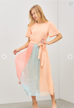 Load image into Gallery viewer, Cotton Candy  Dream Pastel Pleated Color Block Midi Dress
