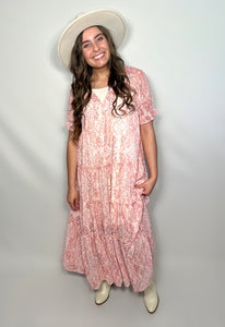 Fuschia Pink Tiered Paisley Print Maxi Dress