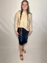 Load image into Gallery viewer, Dark Wash Vintage Embroidered Denim Skirt with Elastic Waist
