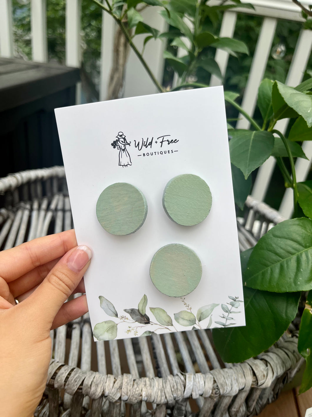 Dusty Blue Wooden Circle Hair Clip Set