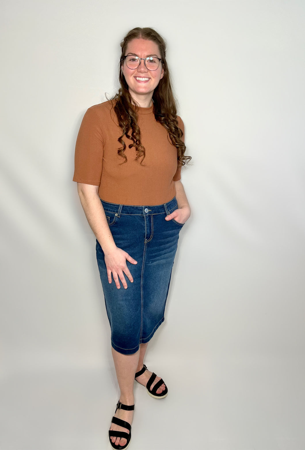 The Ashley Medium Wash Denim Plus Size Skirt
