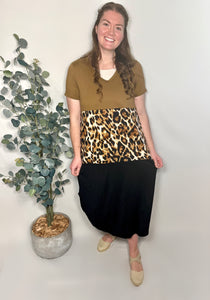 Mocha Leopard Color block Maxi Dress
