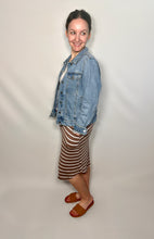 Load image into Gallery viewer, Mocha Brown and Ivory Striped Knit Skirt with Pockets
