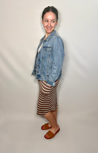 Mocha Brown and Ivory Striped Knit Skirt with Pockets