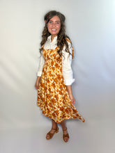 Load image into Gallery viewer, Orange Floral Sunburst Midi Jumper Dress

