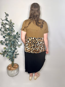 Mocha Leopard Color block Maxi Dress