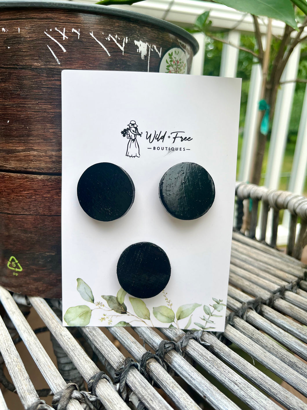 Black Wooden Circle Hair Clips