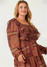 Load image into Gallery viewer, Patch Print Ruffle Midi Plus Dress

