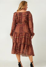 Load image into Gallery viewer, Patch Print Ruffle Midi Plus Dress
