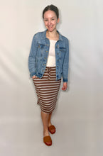 Load image into Gallery viewer, Mocha Brown and Ivory Striped Knit Skirt with Pockets
