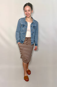 Mocha Brown and Ivory Striped Knit Skirt with Pockets