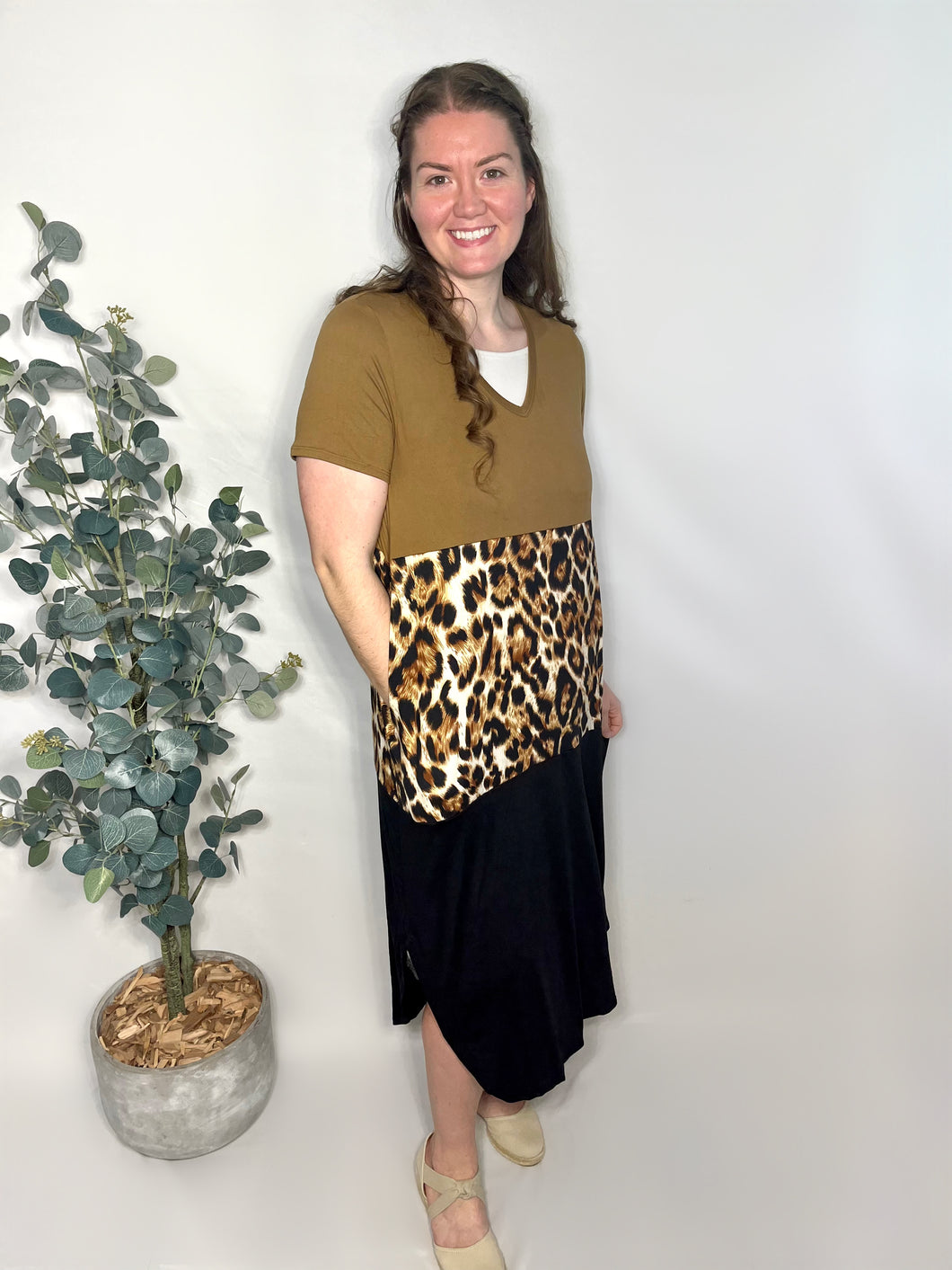 Mocha Leopard Color block Maxi Dress