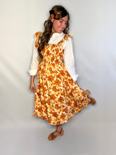 Load image into Gallery viewer, Orange Floral Sunburst Midi Jumper Dress

