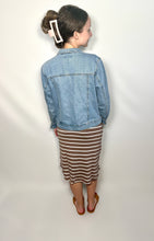 Load image into Gallery viewer, Mocha Brown and Ivory Striped Knit Skirt with Pockets

