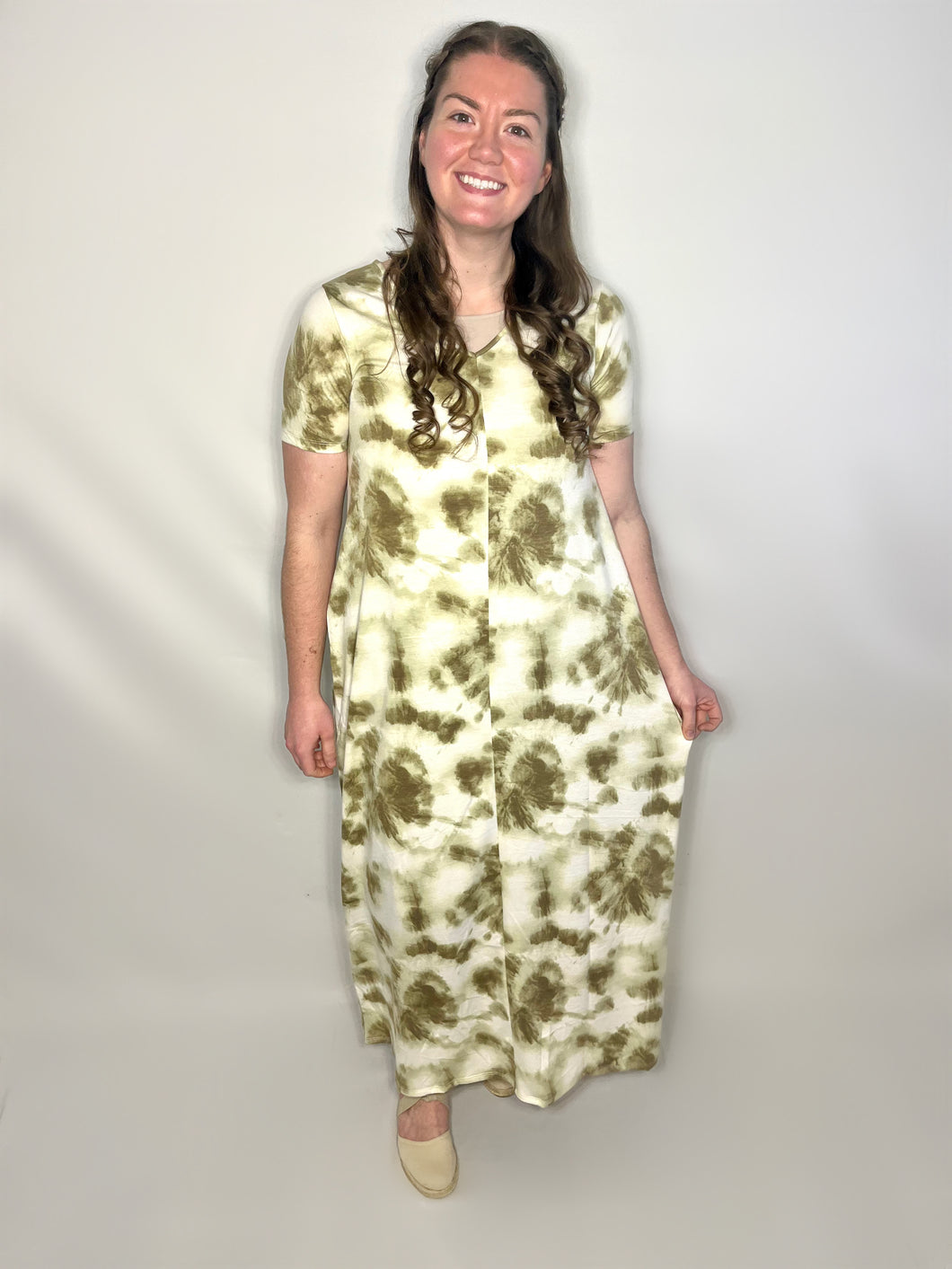 Olive Green Tie Dye Maxi Dress