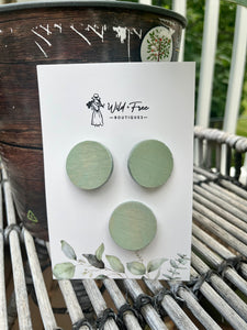 Dusty Blue Wooden Circle Hair Clip Set