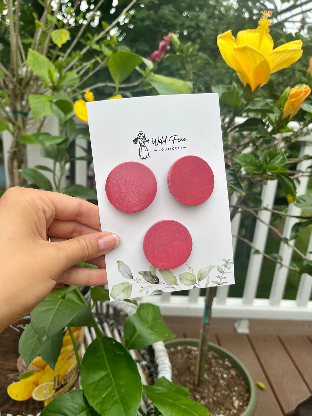 Magenta Circle Wooden Hair Clip Set