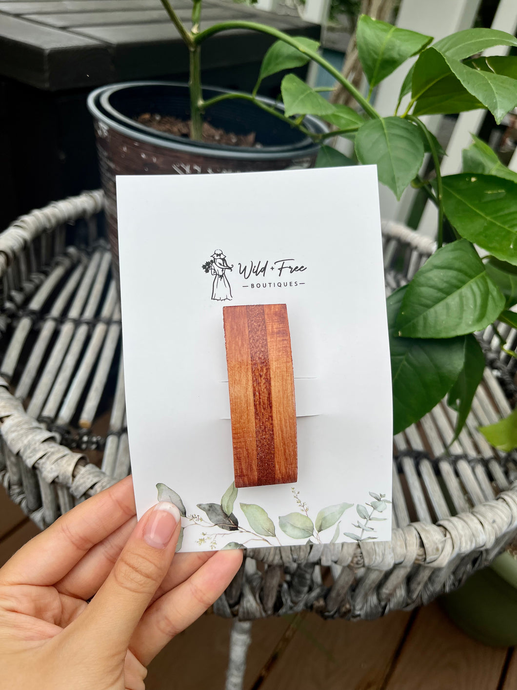Striped Curved Wooden Hair Barrette (3 colors)