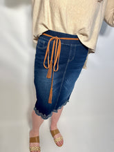 Load image into Gallery viewer, Dark Wash Vintage Embroidered Denim Skirt with Elastic Waist
