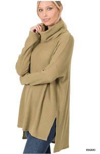 Light Green Waffle Knit Turtleneck Sweater