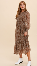 Load image into Gallery viewer, Brown Leopard Chiffon Ruffle Midi Dress

